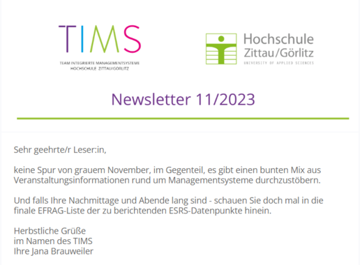 TIMS Newsletter im November